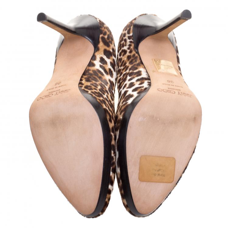 Pre Owned Jimmy Choo Brown Leopard Print Calf Hair Aimee Pumps Size 36
