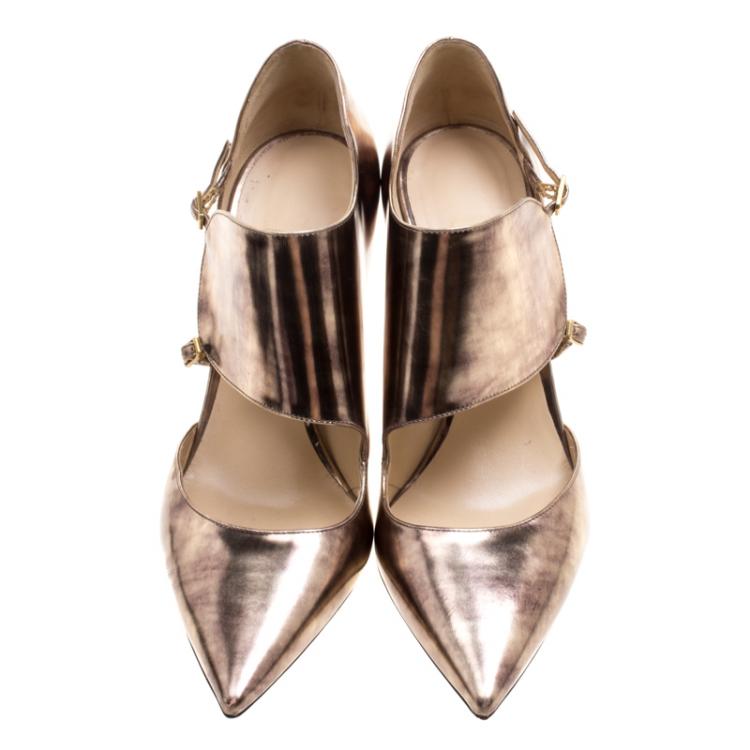 Pre Owned Jimmy Choo Metallic Bronze Leather Houry Pointed Toe D'orsay Pumps Size 38.5