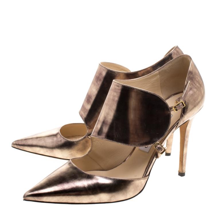 Pre Owned Jimmy Choo Metallic Bronze Leather Houry Pointed Toe D'orsay Pumps Size 38.5