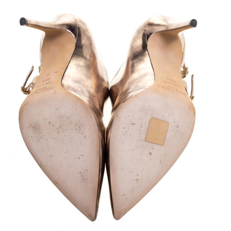 Pre Owned Jimmy Choo Metallic Bronze Leather Houry Pointed Toe D'orsay Pumps Size 38.5