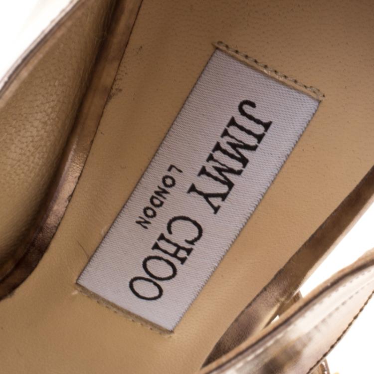 Pre Owned Jimmy Choo Metallic Bronze Leather Houry Pointed Toe D'orsay Pumps Size 38.5