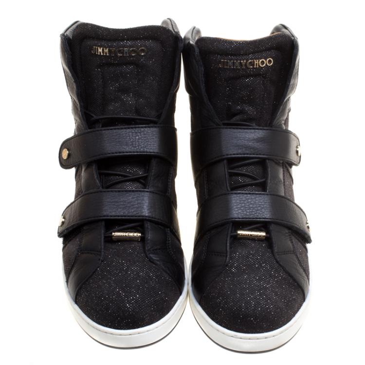 Pre Owned Jimmy Choo Black Pixelated Leather Yazz High Top Sneakers Size 40