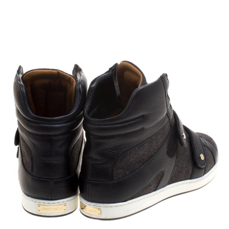 Pre Owned Jimmy Choo Black Pixelated Leather Yazz High Top Sneakers Size 40