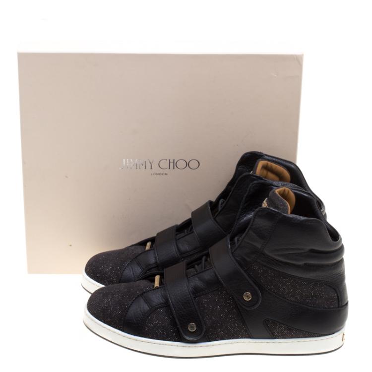 Pre Owned Jimmy Choo Black Pixelated Leather Yazz High Top Sneakers Size 40