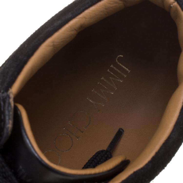 Pre Owned Jimmy Choo Black Leather And Crystal Studded Suede Bells Lace Up Sneakers Size 39.5