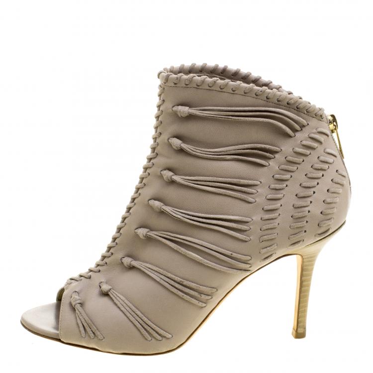 Pre Owned Jimmy Choo Grey Leather and Suede Gana Ankle Booties Size 38