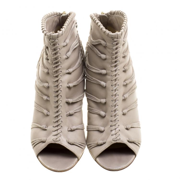 Pre Owned Jimmy Choo Grey Leather and Suede Gana Ankle Booties Size 38