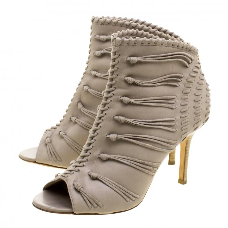 Pre Owned Jimmy Choo Grey Leather and Suede Gana Ankle Booties Size 38