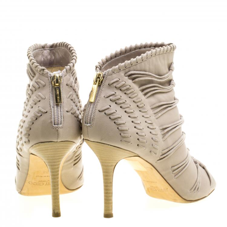 Pre Owned Jimmy Choo Grey Leather and Suede Gana Ankle Booties Size 38