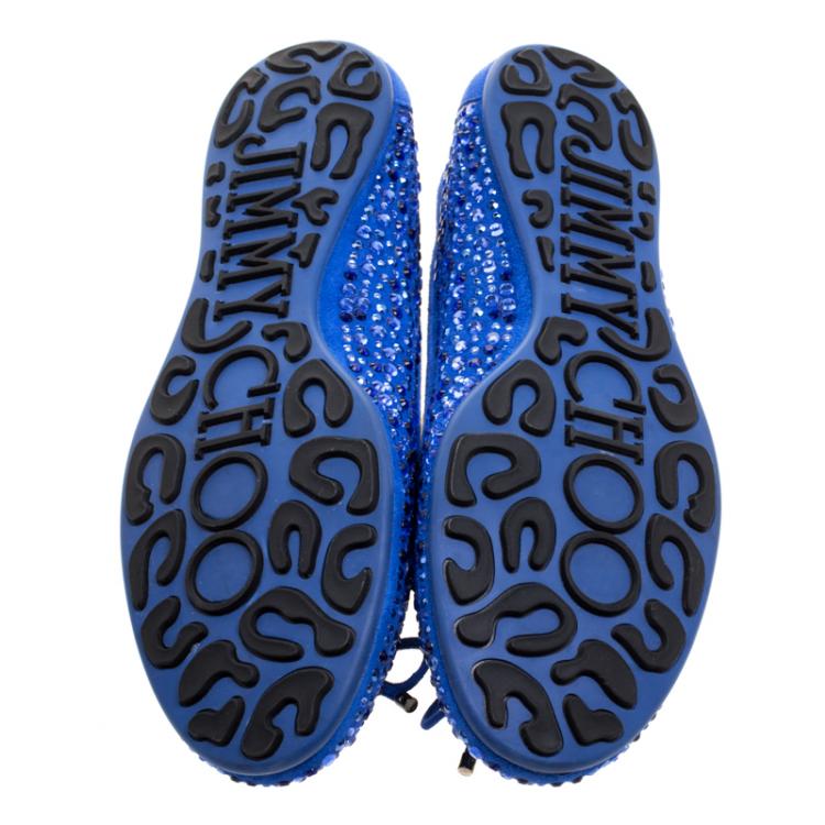 Pre Owned Jimmy Choo Blue Crystal Embellished Suede Weber Ballet Flats Size 38