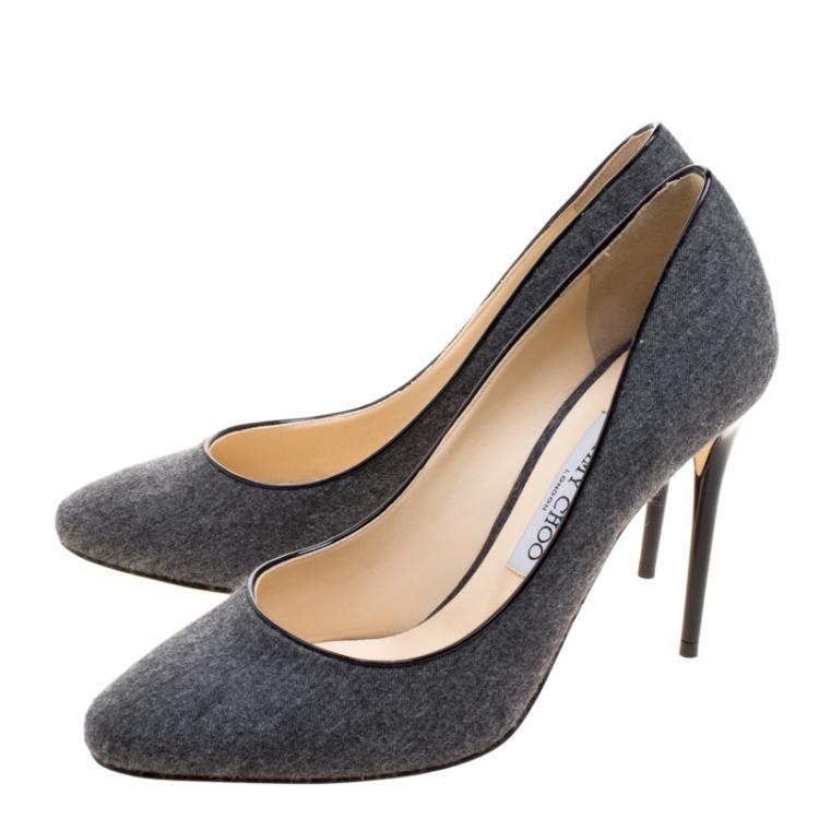 Pre Owned Jimmy Choo Grey Wool Blend Gilbert Pumps Size 39.5