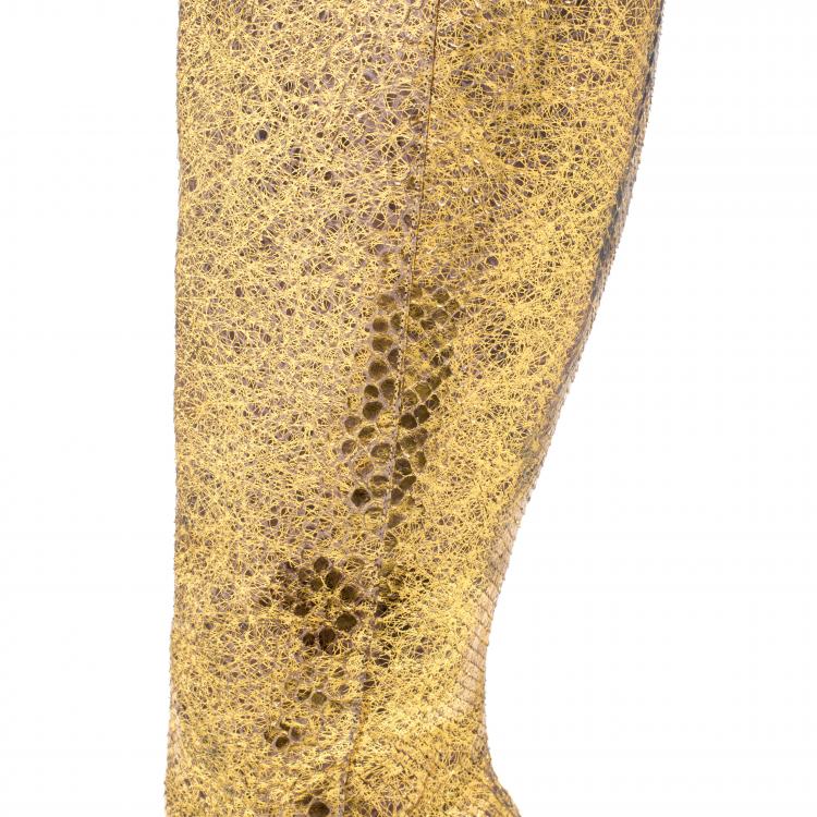 Pre Owned Jimmy Choo Metallic Gold Snakeskin Knee High Boots Size 39.5