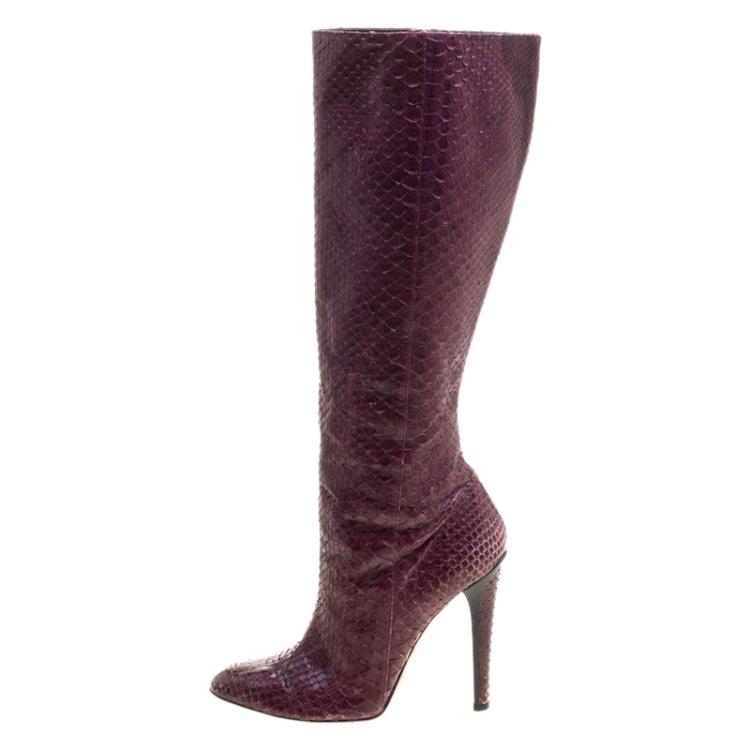 Pre Owned Jimmy Choo Burgundy Python Leather Knee High Boots Size 39
