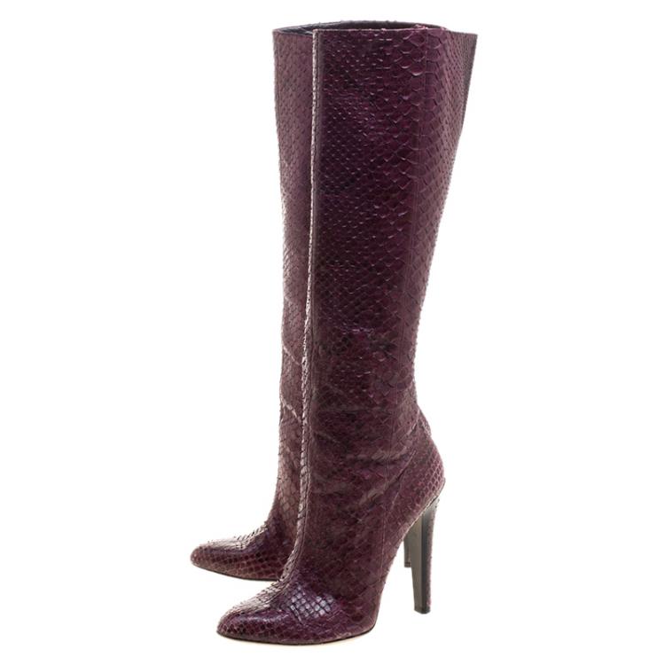 Pre Owned Jimmy Choo Burgundy Python Leather Knee High Boots Size 39