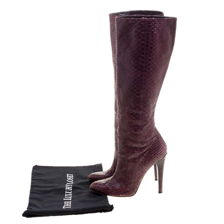 Pre Owned Jimmy Choo Burgundy Python Leather Knee High Boots Size 39