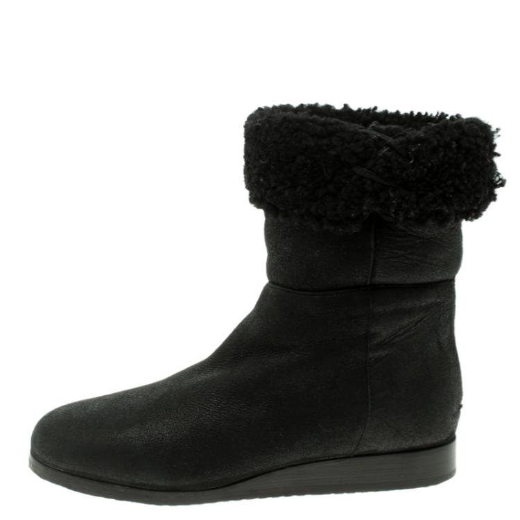 Pre Owned Jimmy Choo Black Leather Foldover Boots Size 36.5