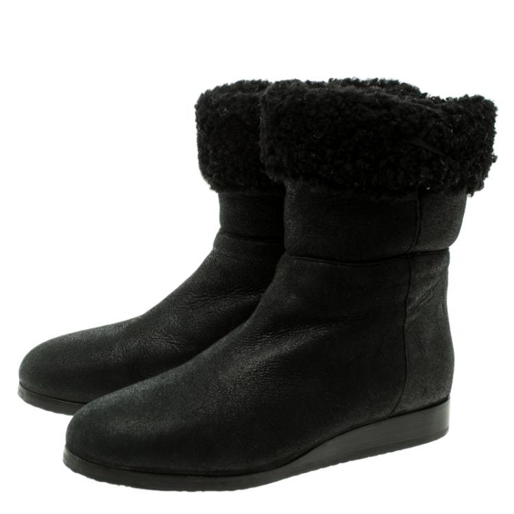 Pre Owned Jimmy Choo Black Leather Foldover Boots Size 36.5