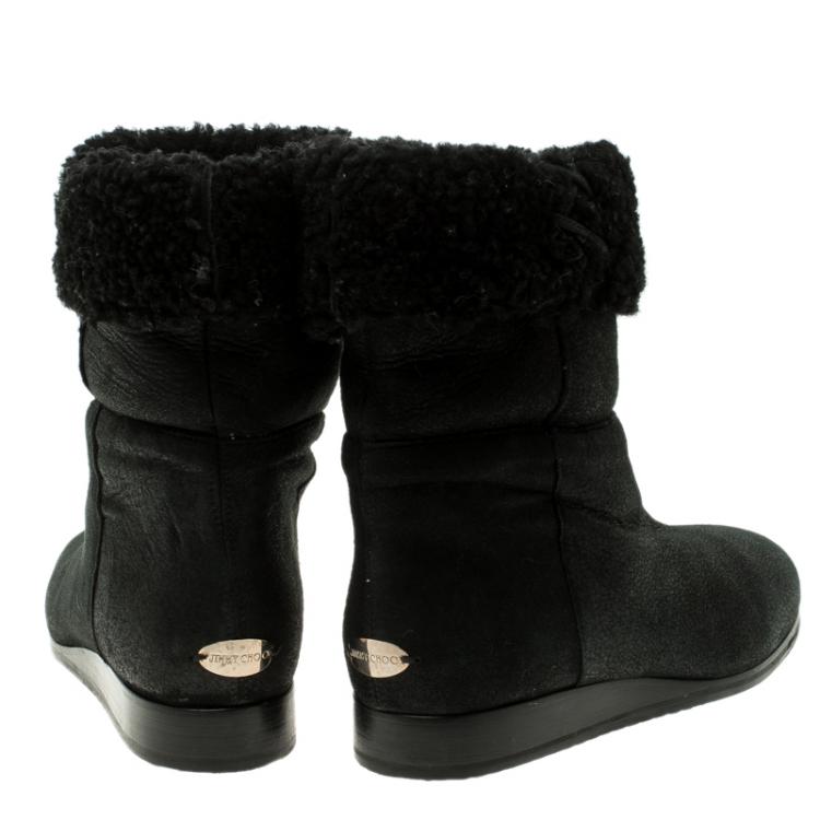 Pre Owned Jimmy Choo Black Leather Foldover Boots Size 36.5
