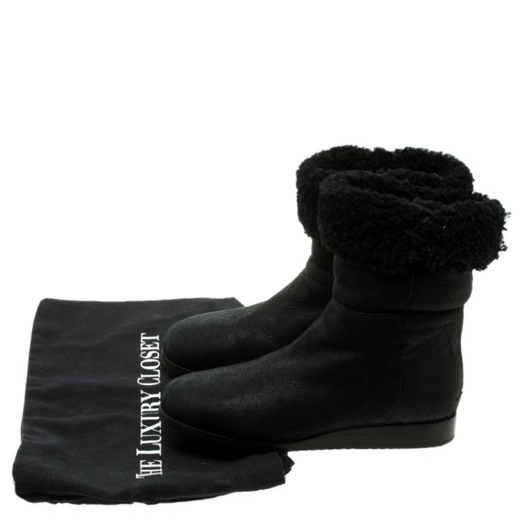 Pre Owned Jimmy Choo Black Leather Foldover Boots Size 36.5