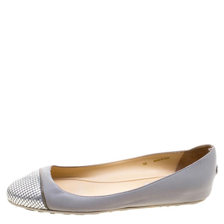 مملوكة مسبقًا Jimmy Choo Grey Leather Waine Ballet Flats Size 38