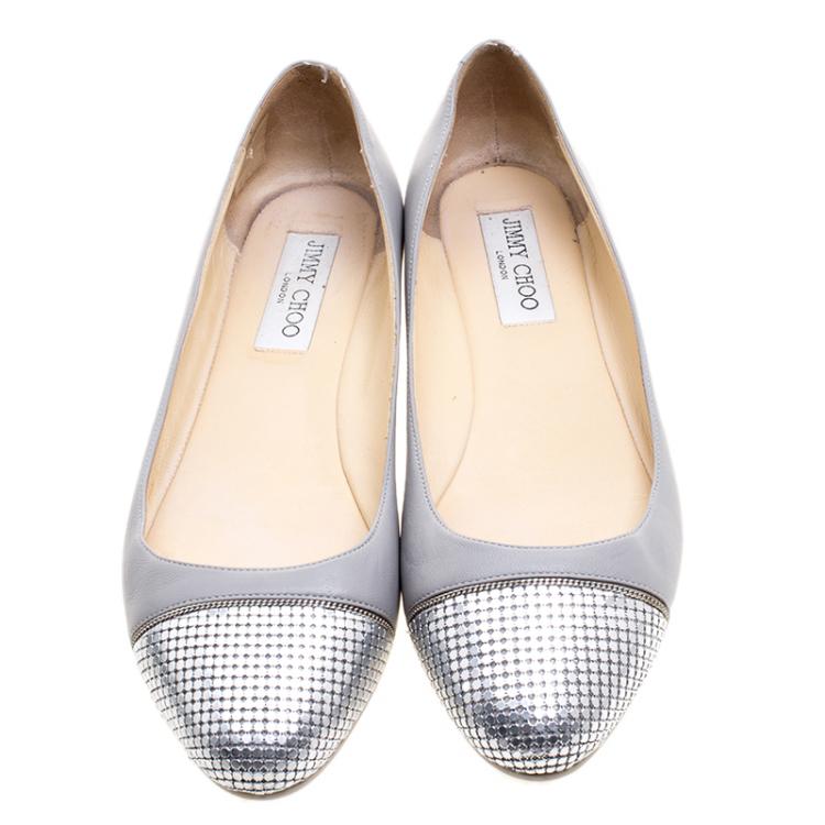 مملوكة مسبقًا Jimmy Choo Grey Leather Waine Ballet Flats Size 38