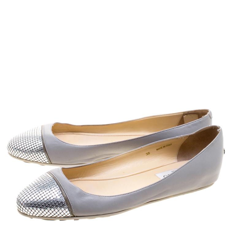 مملوكة مسبقًا Jimmy Choo Grey Leather Waine Ballet Flats Size 38
