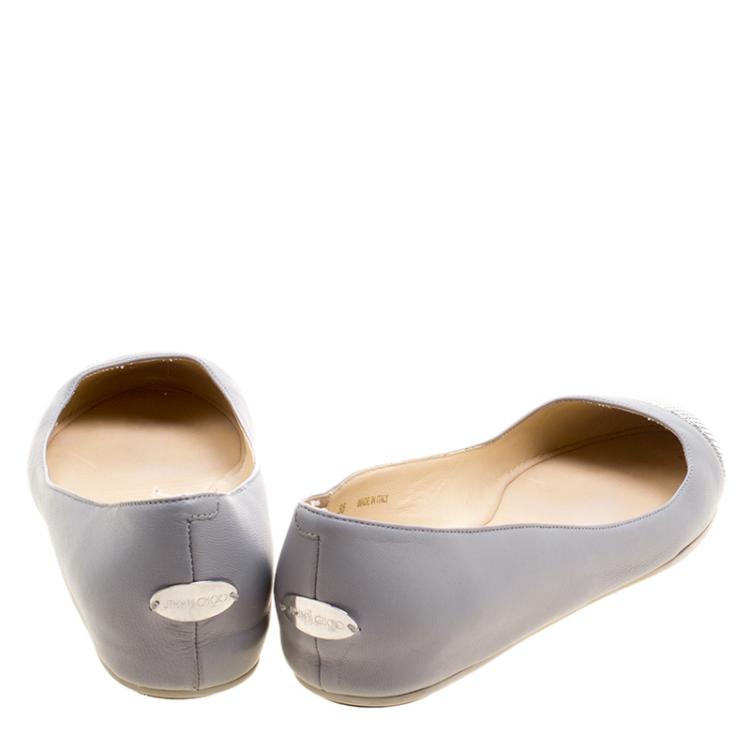 مملوكة مسبقًا Jimmy Choo Grey Leather Waine Ballet Flats Size 38