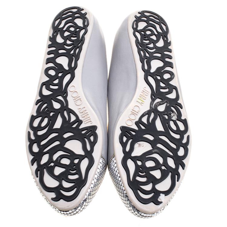 مملوكة مسبقًا Jimmy Choo Grey Leather Waine Ballet Flats Size 38