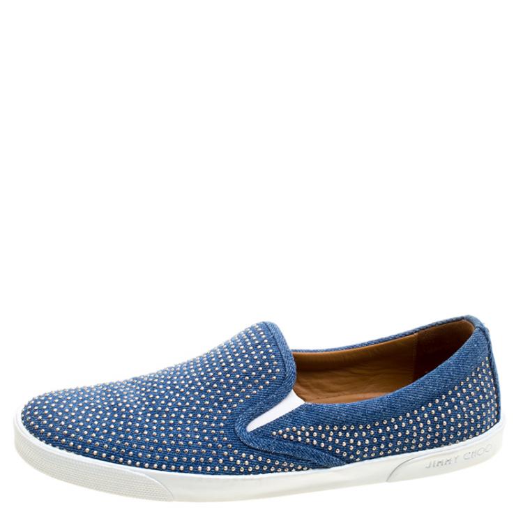 Pre Owned Jimmy Choo Blue Denim Micro Studded Demi Slip-On Sneakers Size 40