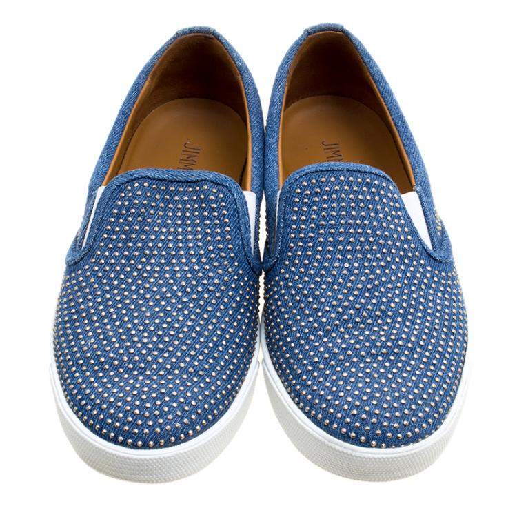 Pre Owned Jimmy Choo Blue Denim Micro Studded Demi Slip-On Sneakers Size 40