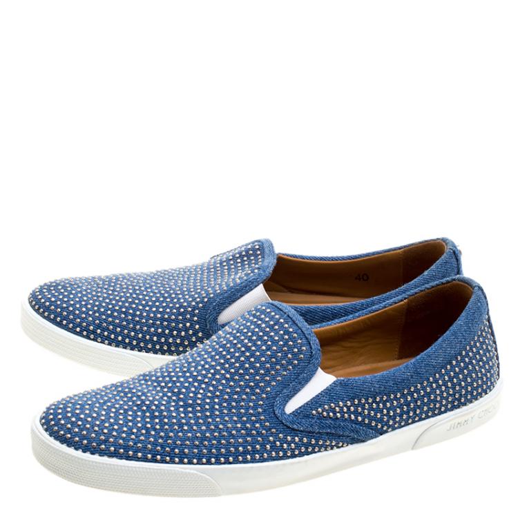 Pre Owned Jimmy Choo Blue Denim Micro Studded Demi Slip-On Sneakers Size 40