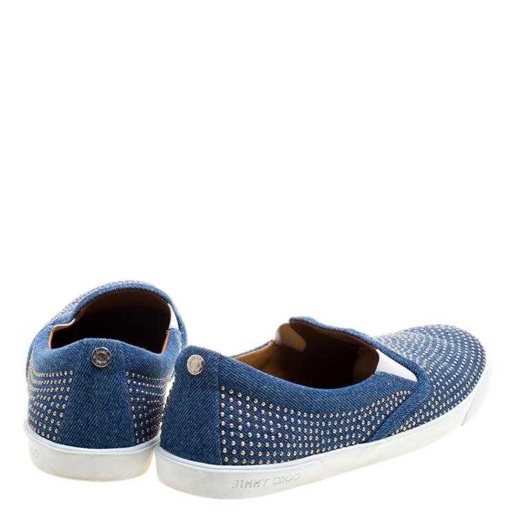 Pre Owned Jimmy Choo Blue Denim Micro Studded Demi Slip-On Sneakers Size 40
