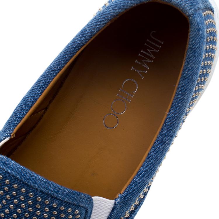 Pre Owned Jimmy Choo Blue Denim Micro Studded Demi Slip-On Sneakers Size 40