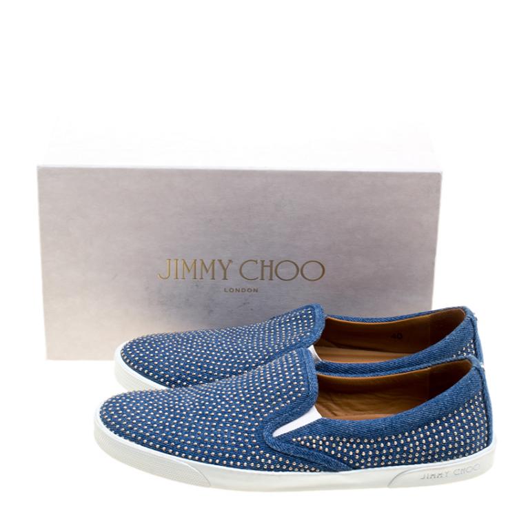 Pre Owned Jimmy Choo Blue Denim Micro Studded Demi Slip-On Sneakers Size 40