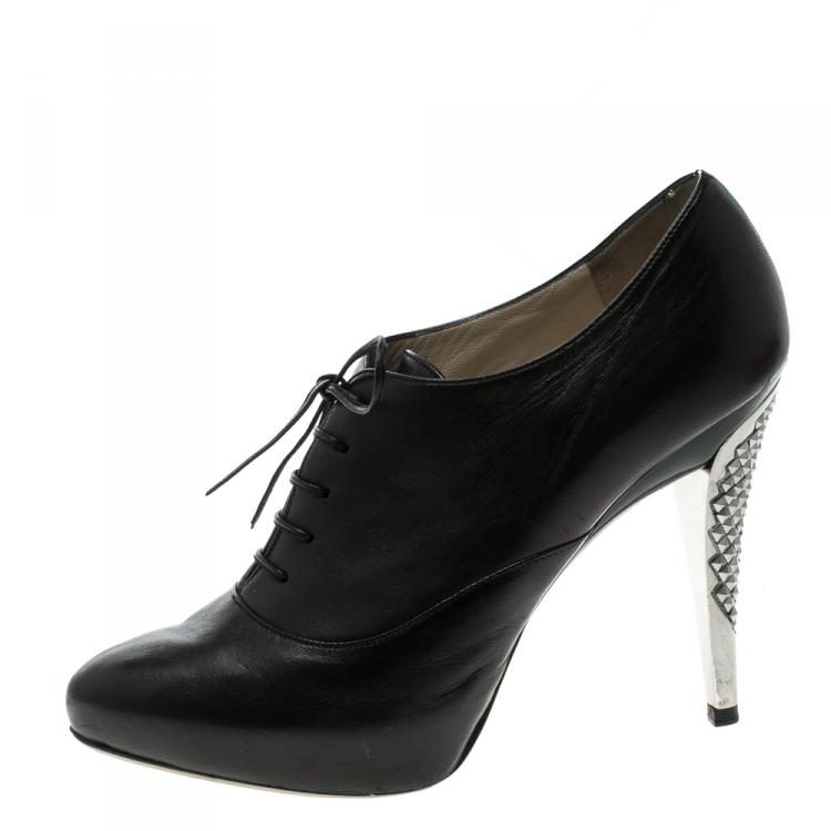 Pre Owned Jimmy Choo Black Leather Lace Up Ankle Boots Size 36