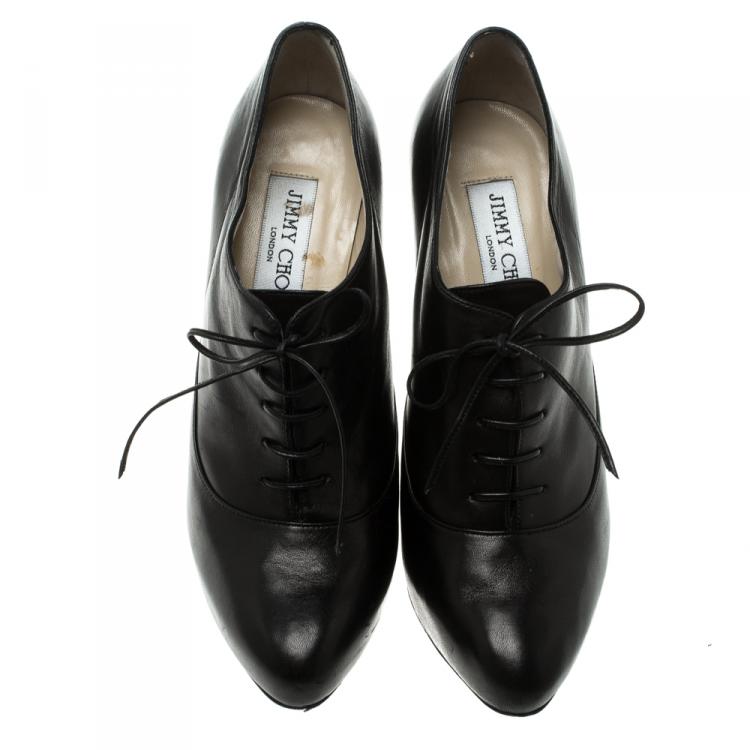Pre Owned Jimmy Choo Black Leather Lace Up Ankle Boots Size 36