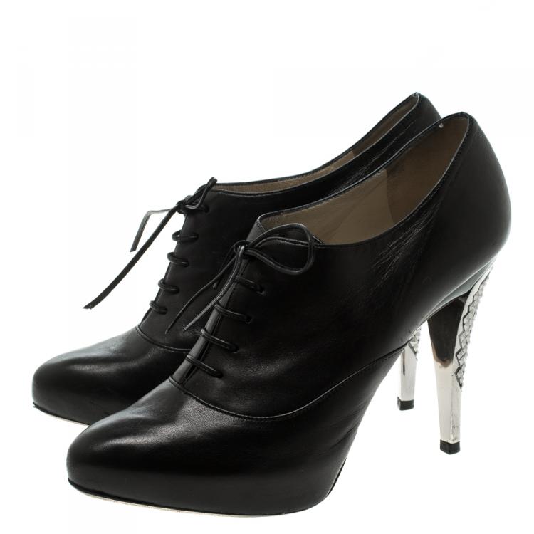 Pre Owned Jimmy Choo Black Leather Lace Up Ankle Boots Size 36