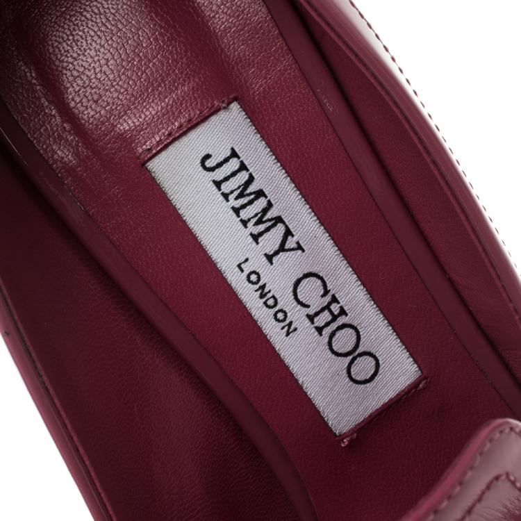Pre Owned Jimmy Choo Pink Patent Leather Mink Fur Trim Lyza Loafer Pumps Size 37
