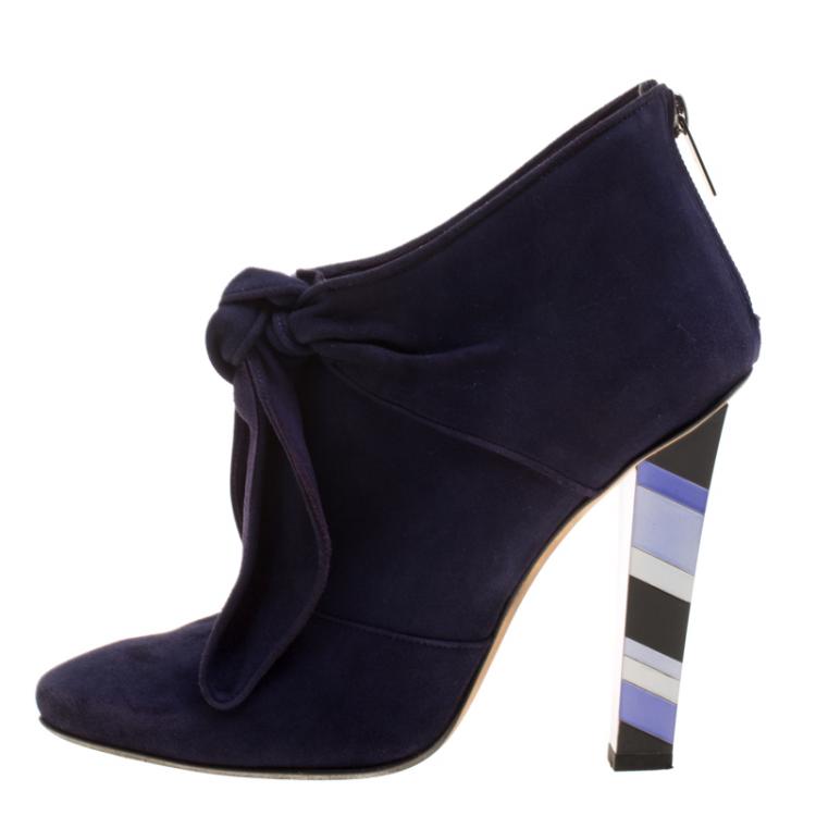 Pre Owned Jimmy Choo Purple Suede Erica Knotted Ankle Boots Size 37