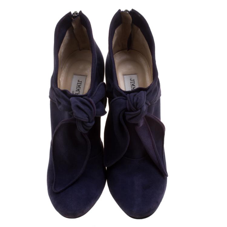 Pre Owned Jimmy Choo Purple Suede Erica Knotted Ankle Boots Size 37