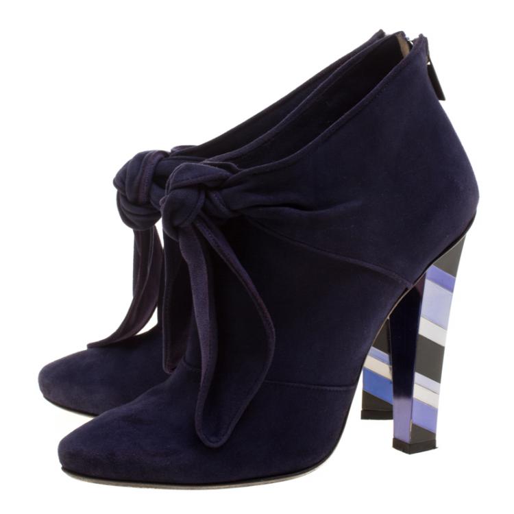 Pre Owned Jimmy Choo Purple Suede Erica Knotted Ankle Boots Size 37