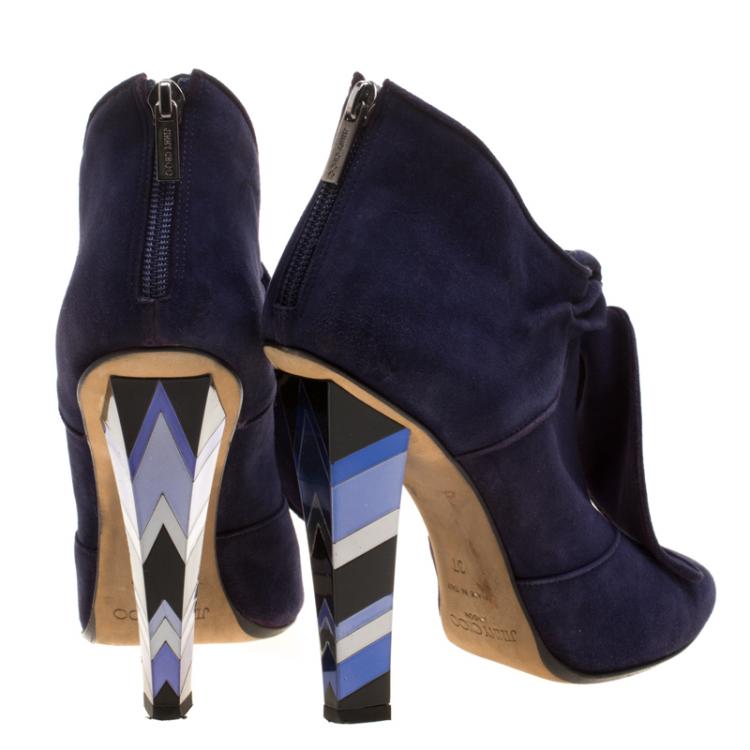 Pre Owned Jimmy Choo Purple Suede Erica Knotted Ankle Boots Size 37