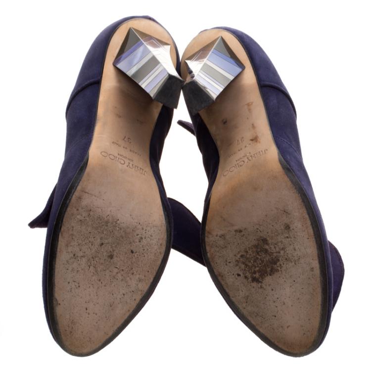 Pre Owned Jimmy Choo Purple Suede Erica Knotted Ankle Boots Size 37