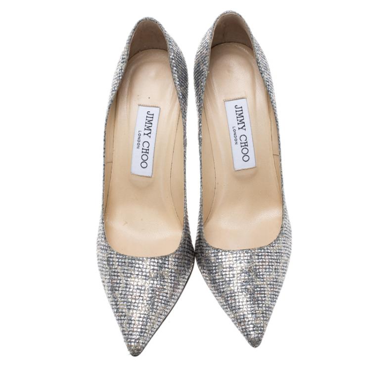 Pre Owned Jimmy Choo Metallic Lamé Glitter Fabric Abel Pumps Size 37