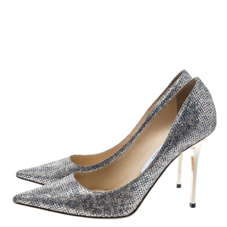 Pre Owned Jimmy Choo Metallic Lamé Glitter Fabric Abel Pumps Size 37