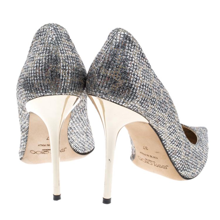 Pre Owned Jimmy Choo Metallic Lamé Glitter Fabric Abel Pumps Size 37