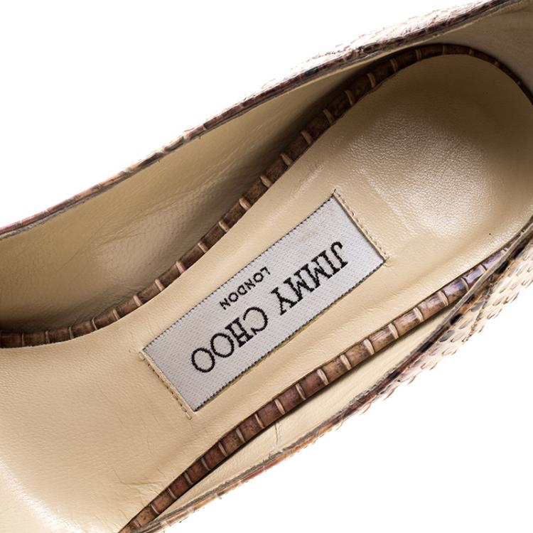 Pre Owned Jimmy Choo Two Tone Python Leather Proud Peep Toe Platform Pumps Size 35.5