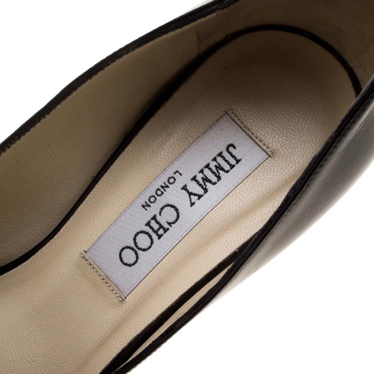 Pre Owned Jimmy Choo Black Leather Crown Peep Toe Platform Pumps Size 36