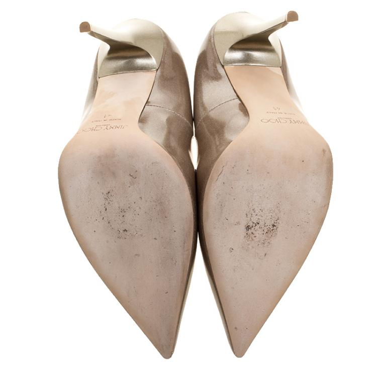 Pre Owned Jimmy Choo Beige Shimmering Patent Leather Abel Pointed Toe Pumps Size 41