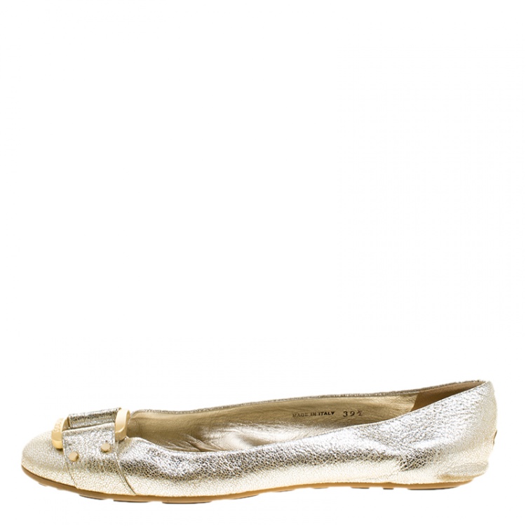 Pre Owned Jimmy Choo Silver Leather Morse Ballet Flats Size 39.5